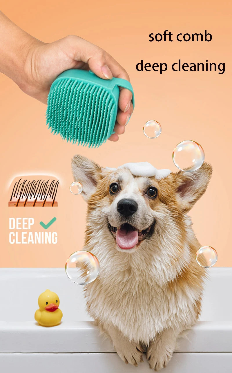 Bathroom Pet Bath Brush with Shampoo Box Soft Silicone Massage Bath Comb Puppy Kitten Cat Dog Grooming Shower Brush