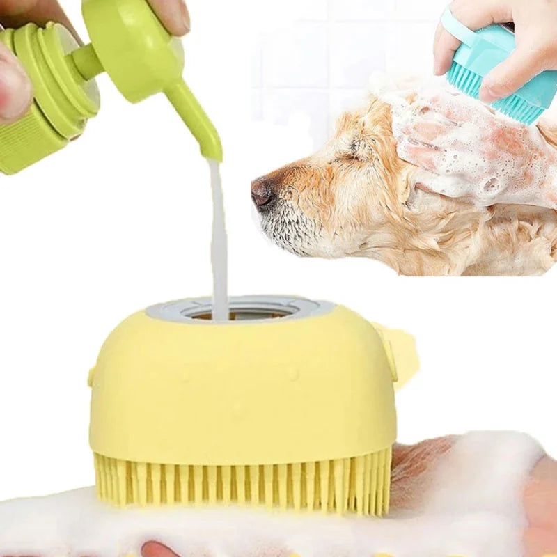 Bathroom Pet Bath Brush with Shampoo Box Soft Silicone Massage Bath Comb Puppy Kitten Cat Dog Grooming Shower Brush