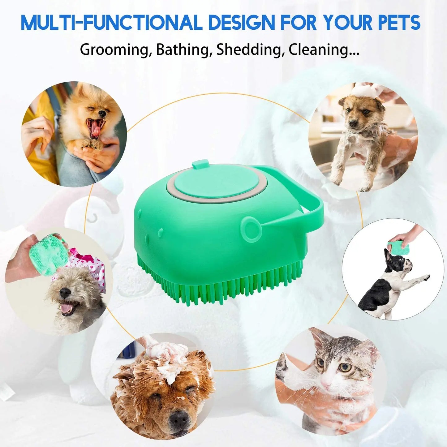 Bathroom Pet Bath Brush with Shampoo Box Soft Silicone Massage Bath Comb Puppy Kitten Cat Dog Grooming Shower Brush