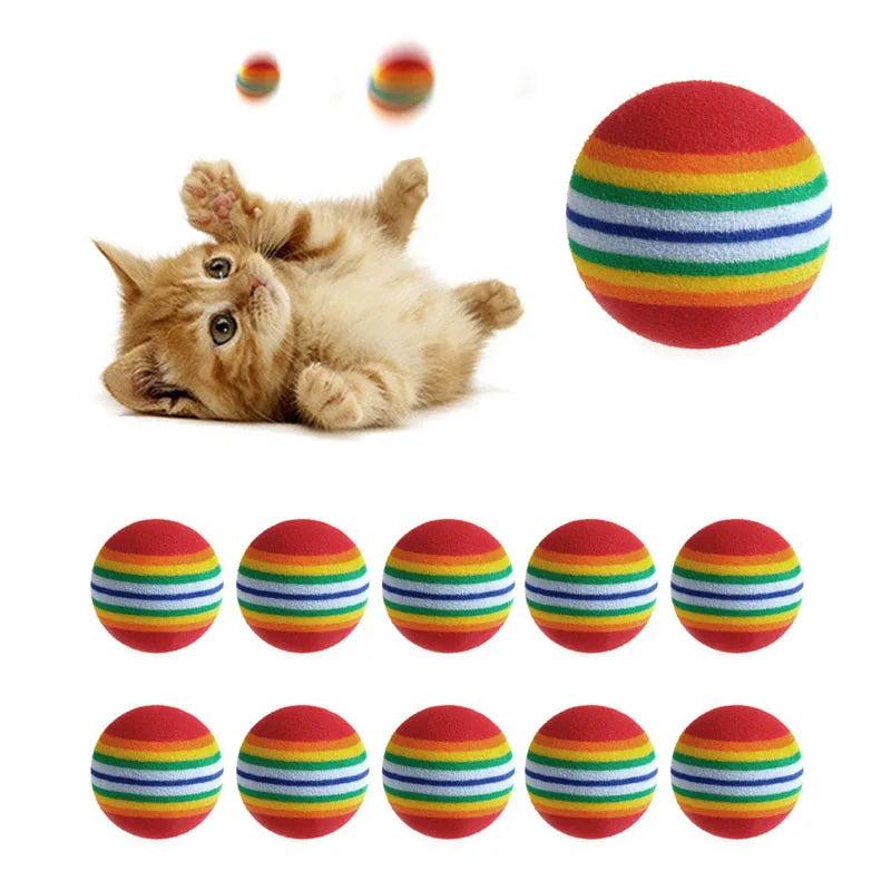 10Pcs Colorful Cat Toy Ball Interactive Cat Toys Play Chewing Rattle Scratch Natural Foam Ball Training Pet Supplies YX#