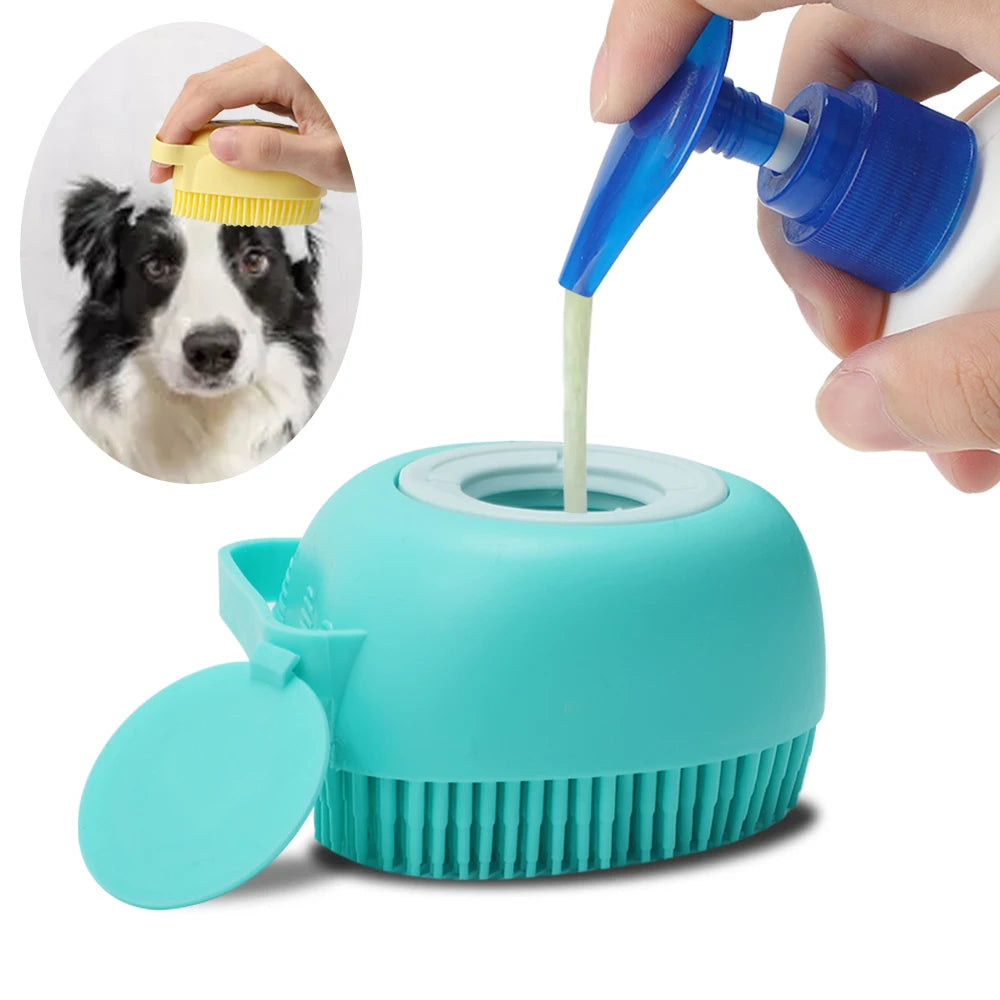 Bathroom Pet Bath Brush with Shampoo Box Soft Silicone Massage Bath Comb Puppy Kitten Cat Dog Grooming Shower Brush